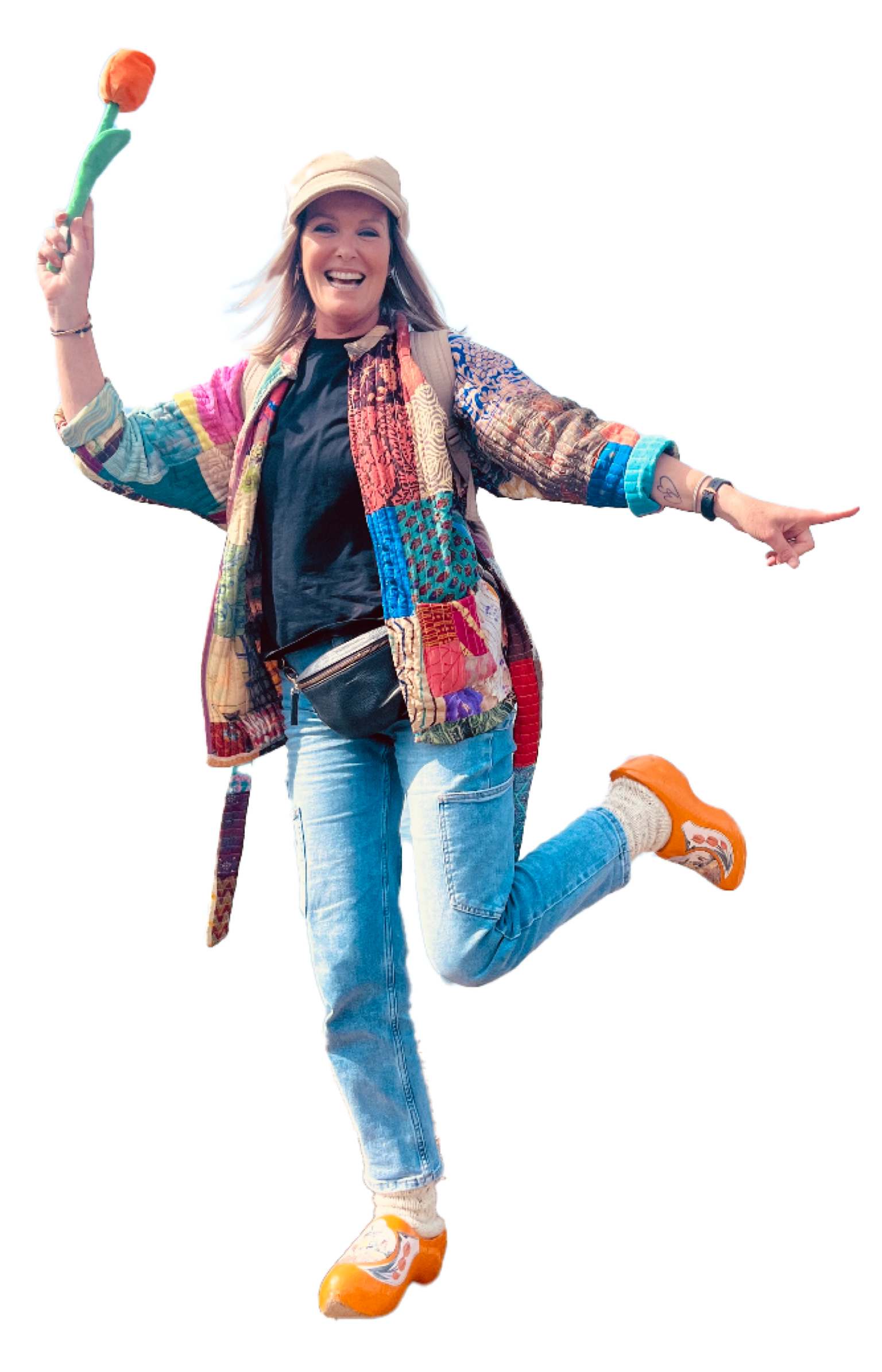 Maaike your local tourguide  wearing Dutch wooden shoes. Girl in Clogs Holland